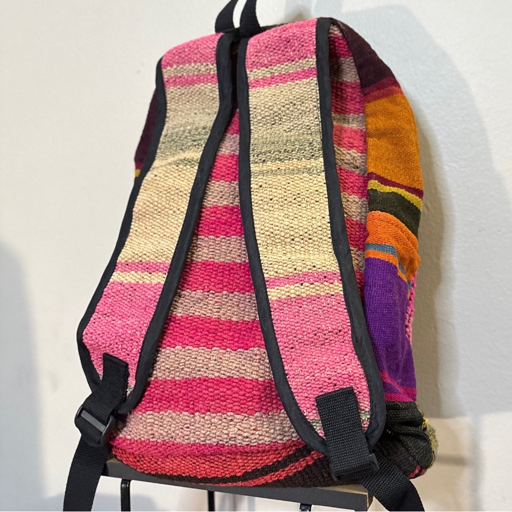 Colourful Woven Striped Backpack Front Pocket Rainbow Wiphala Made in Andes SA - Picture 7 of 16